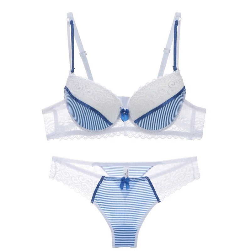Lace Striped Lingerie Set with Bra and Panties